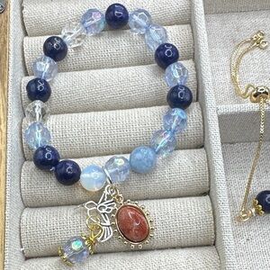 Lapis lazuli beaded gemstone bracelet/protection and wisdom jewelry
